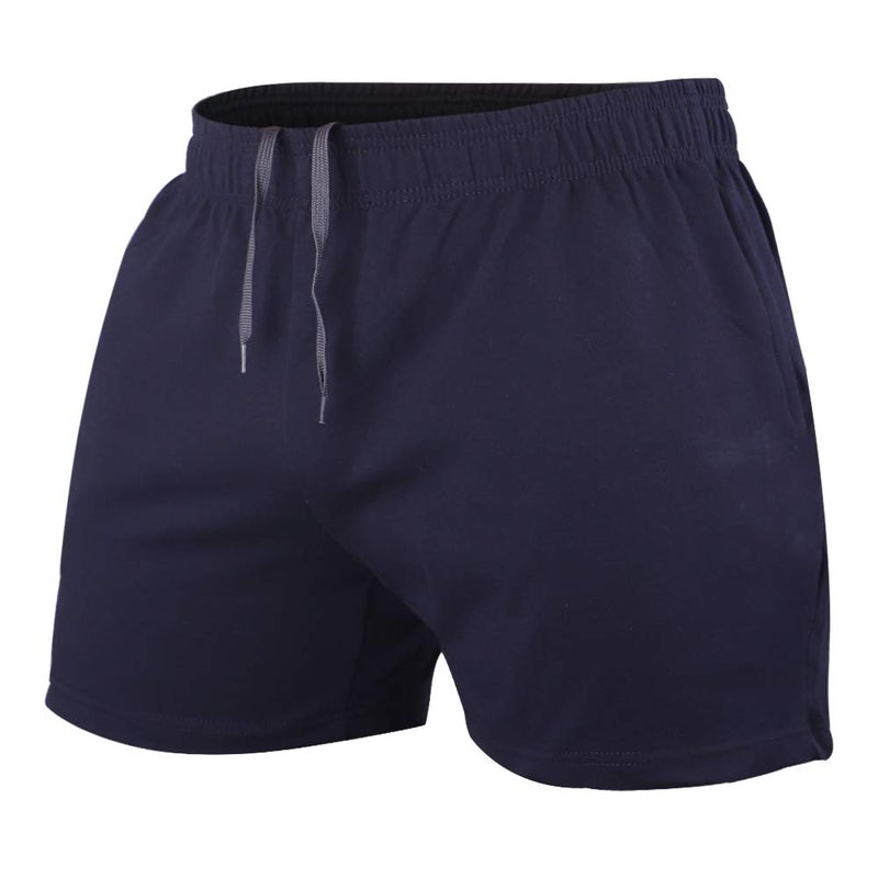 JEEING GEAR Men's Bodybuilding Workout Gym Shorts 5" Inseam Sports Cotton with Pocket Navy Blue Color Size M - Image 1